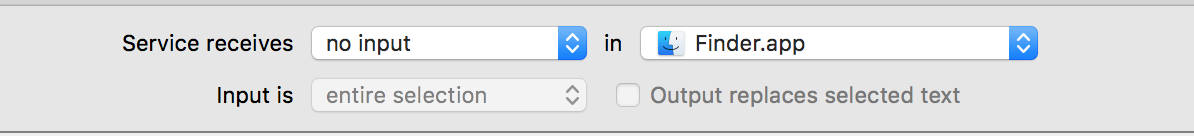 Set the service to receive no input in Finder.app